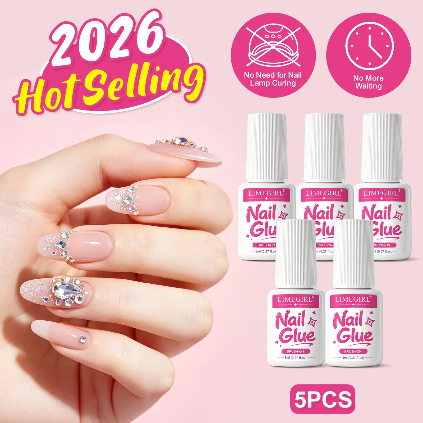 8ML Fast Drying Nail Glue for False Nails Professional Glitter Acrylic Nail Rhinestone nail Art Decoration Glue Manicure Tools Nail Art Supplies