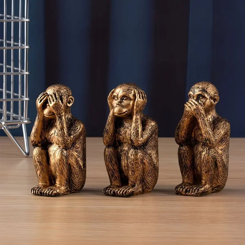 Three-piece non-toxic resin monkey sculpture, Resin Animal Decorative Figurines, suitable for use in living room, bedroom, dining room and as a tabletop decoration item for home decoration.