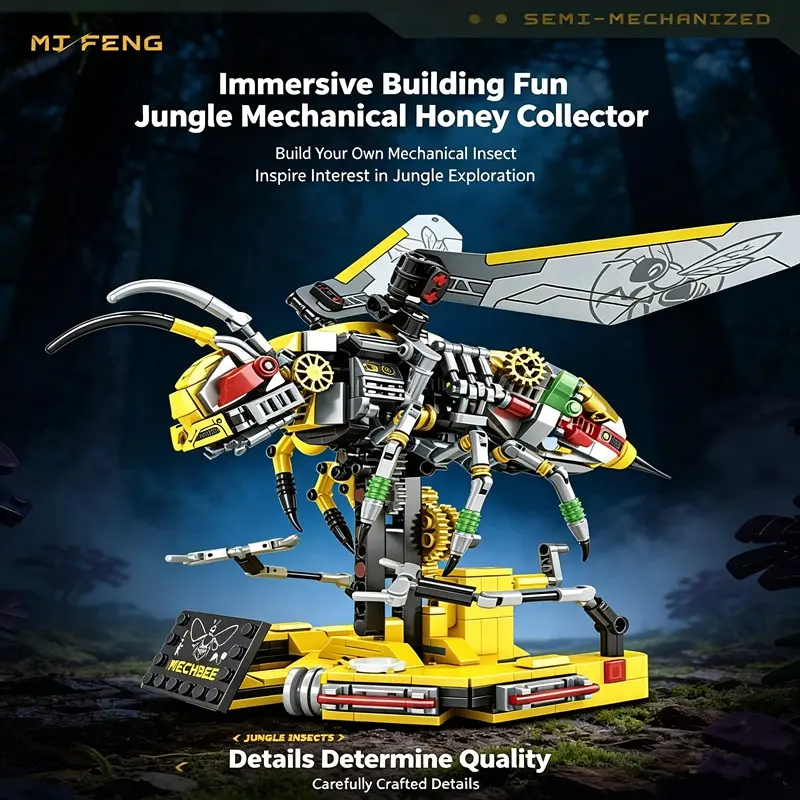 1 Semi-Mechanized Jungle Bee Building Set, Mechanical Insect Honey Collector Assembly Bricks, Educational Hobby Kit for Kids Teens Adults Age 12 14 16 18+, Present 2026 Mega Promotion