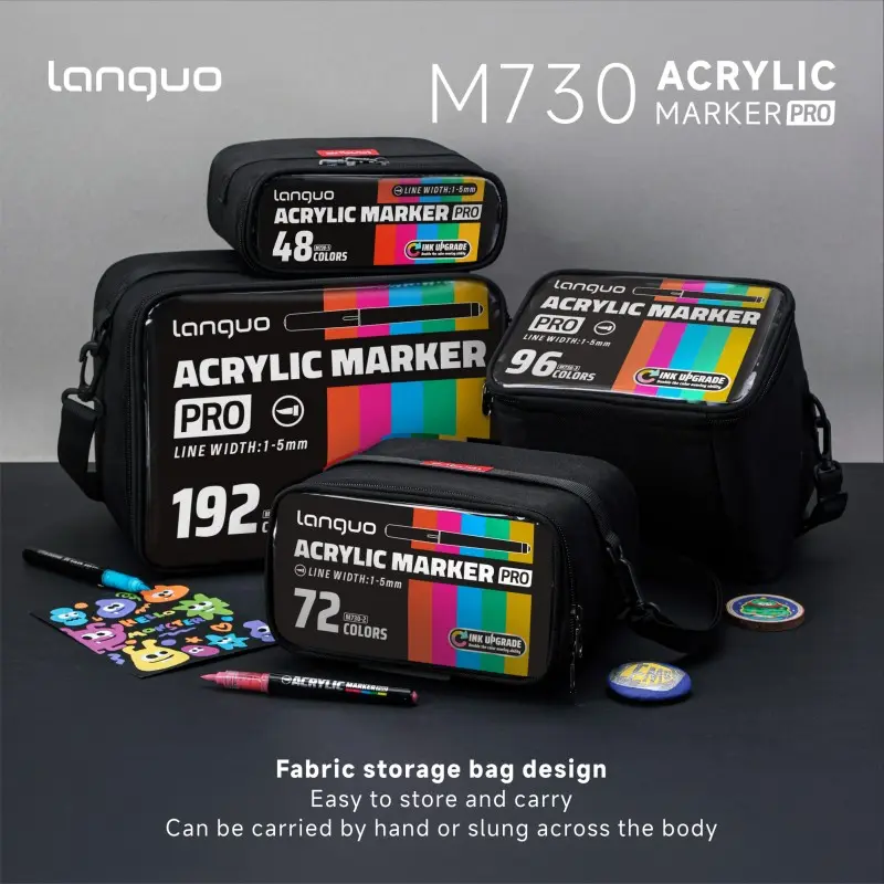 Languo Acrylic Paint Markers Set, Art Materials, 48/72/96/192 Colors, Soft Tip, Carrying Bag Included, Professional Painting Supplies