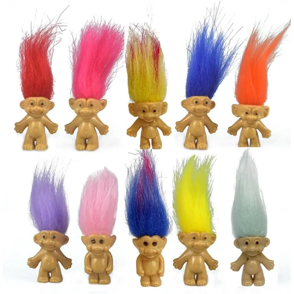 10PCS Mini troll Dolls, Assorted Hair Colors Vintage troll Dolls Action Figures 1.2" Cake Toppers Chromatic Adorable Cute Little Guys Collection, School Project, Arts Crafts, Party Favors