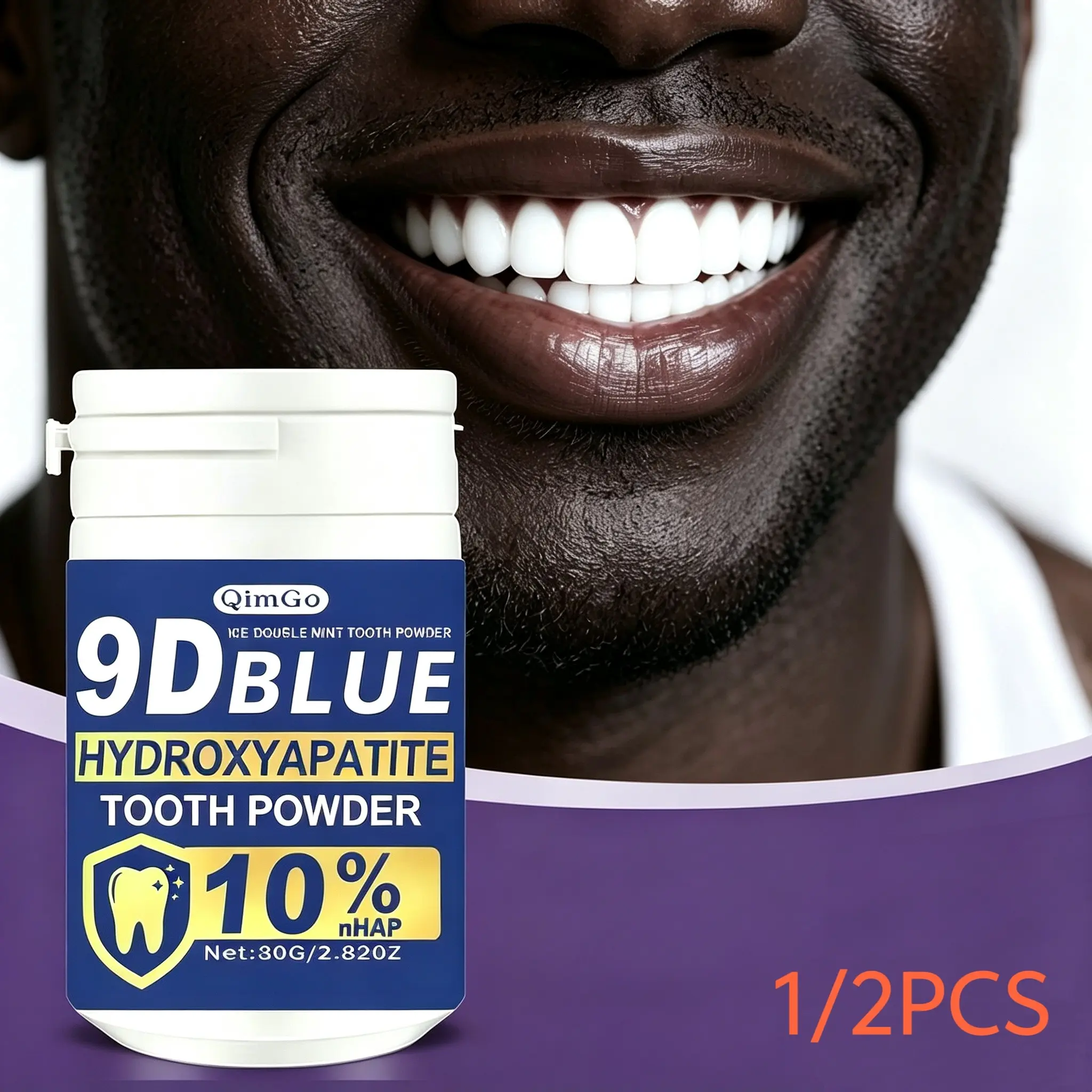 9D Blue Hydroxyapatite Teeth Whitening Powder, Deeply Removes Coffee and Tea Stains, Fresh Breath, Daily Oral Care for Men and Women, Teeth Whitener Powder