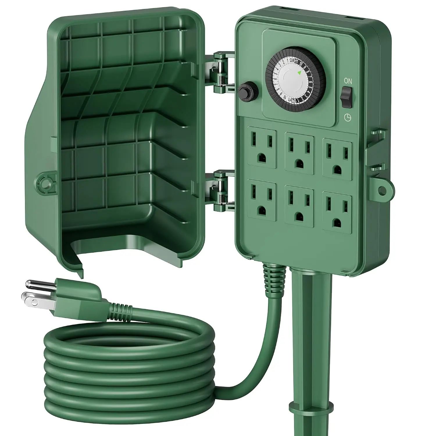 Outdoor Mechanical Power Timer - 24-Hour, 6 Outlets, 30-Minute Interval, Weatherproof Casing, 6-Ft Wire, Overload Safe, ETL Certified for Power Control, Holiday Lights, Patios
