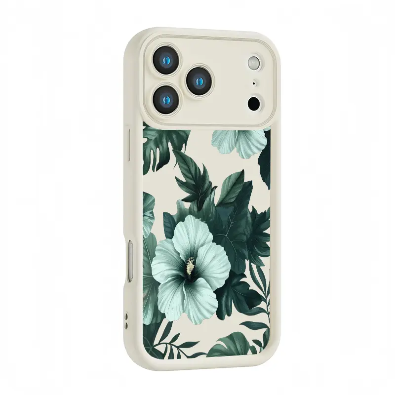 Black Base Dark Green Hibiscus Botanical, Matte Non-Slip TPU + Silicone Shockproof Phone Case | Unisex Classic Material | Multi-Model Compatible for iPhone 17-11 Pro Max/Plus/Air & Samsung Galaxy S26-S21 Ultra/Plus/FE