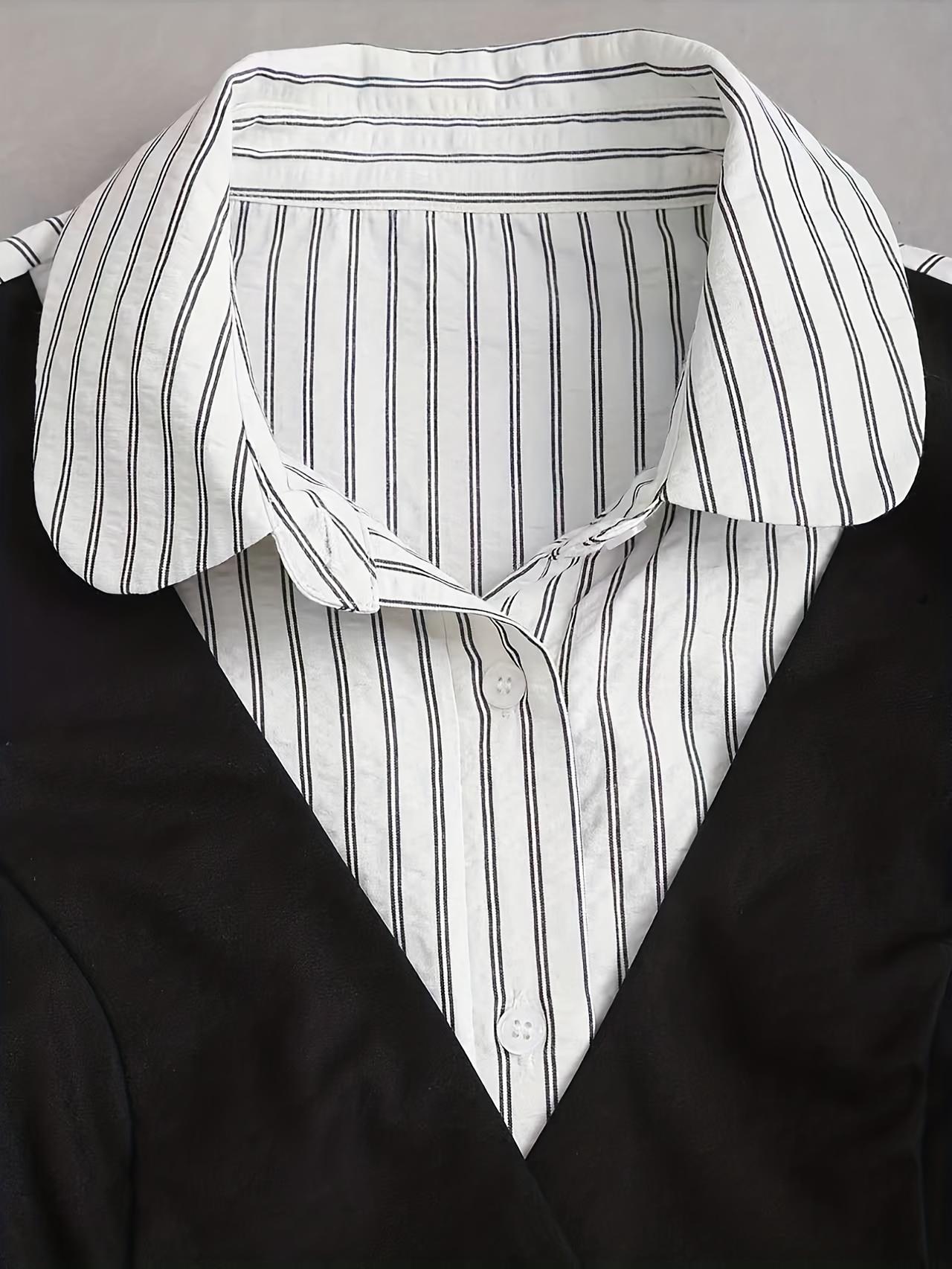 Faux Two-Piece Long Sleeve Plaid Blouse for Women, V-Neck Vest Lined Button Down Top, Slim Fit Business Casual Design, Ideal for Office Commute, Client Reception & Daily Professional Outfits