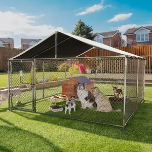 10×10×6 FT Heavy-Duty Steel Outdoor Dog Kennel With Protective Roof, Secure Locked Pet Enclosure Equipped With Stable Ground Anchors, Versatile Outside Fence Ideal For Backyard, Dog Boarding, Farm Camping And Poultry Housing