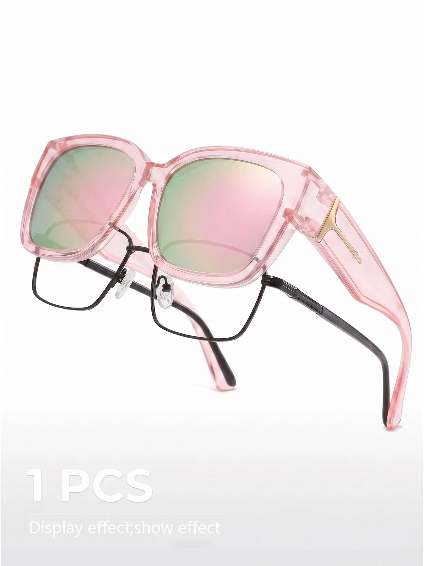New European and American classic polarized clip-on sunglasses, fits over prescription reading glasses, suitable for daily casual shopping, fashionable and trendy high-aesthetic design, unisex, trendy styling sunglasses.