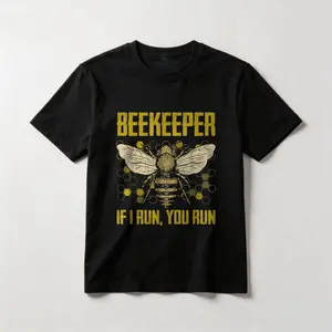 Beekeeping Men Vintage Bee Keeper Outfit If I Run You Run Cotton T-shirt, Graphic Crew Neck Soft Top Short Sleeve Casual Unsex Shirt for Men Women