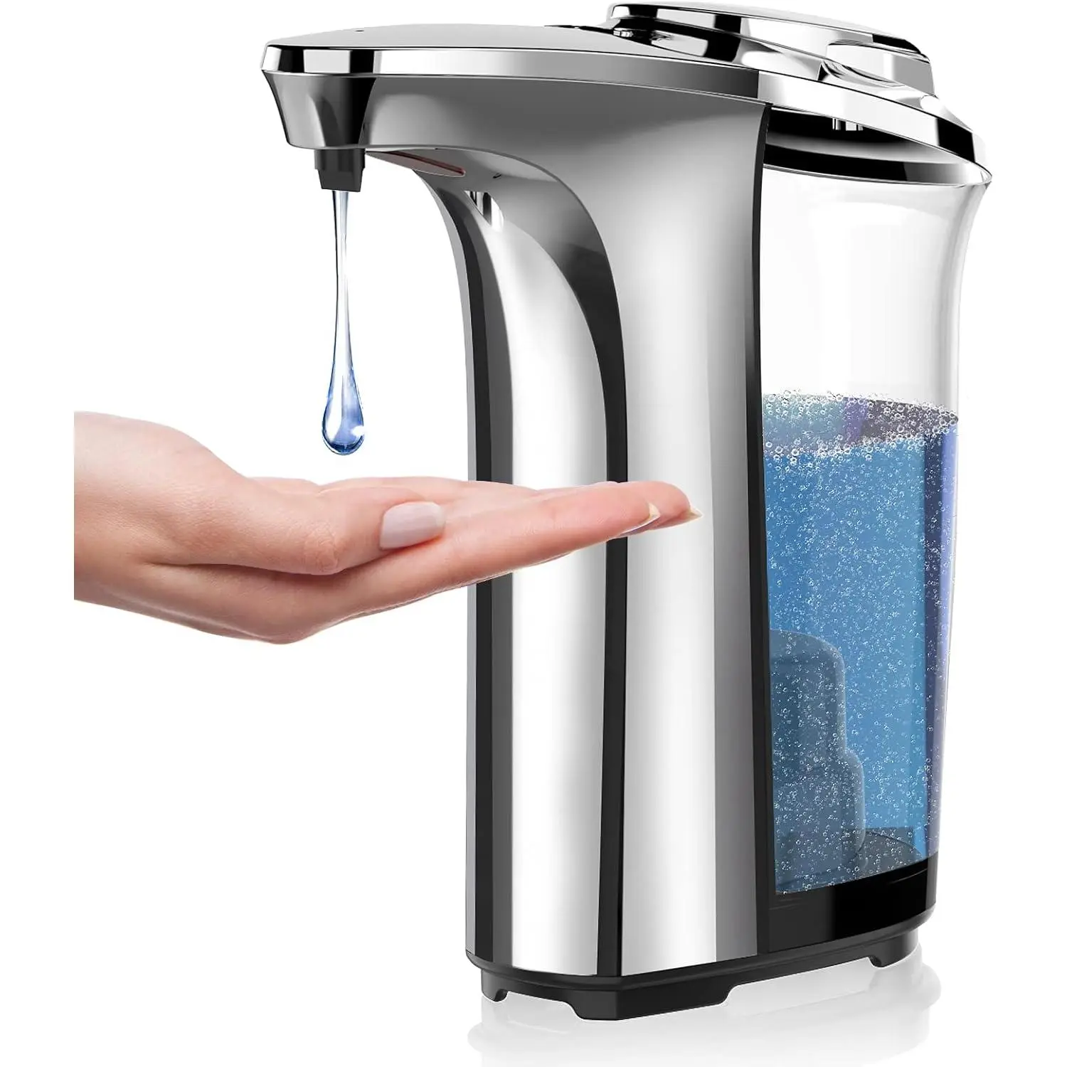 Soap Dispenser, Touchless Dish Soap Dispenser 17oz/500ml with Infrared Sensor, 5 Adjustable Soap Dispensing Levels, Liquid Hand Dispenser for Bathroom Kitchen Sink (Silver)