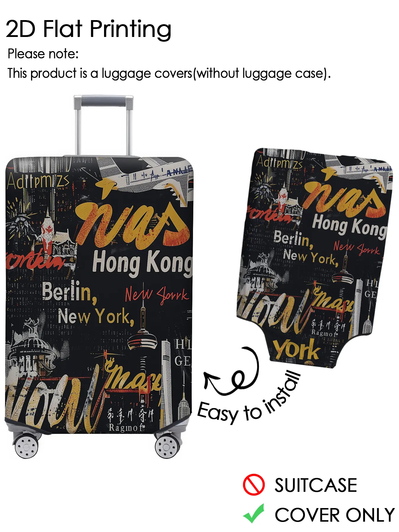 Retro multi country city architectural graffiti luggage cover, luggage protection cover, dust-proof, scratch resistant, Creative personalized pattern not easily confused, suitable for 18-32 inch luggage, essential travel accessory