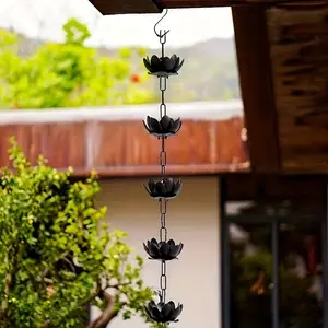 Oak Leaf Rain Chain with Adapter, 8.5ft Adjustable Lotus Rainwater Collector, Outdoor Downspout Gutter, Powder Coated, Home Decor