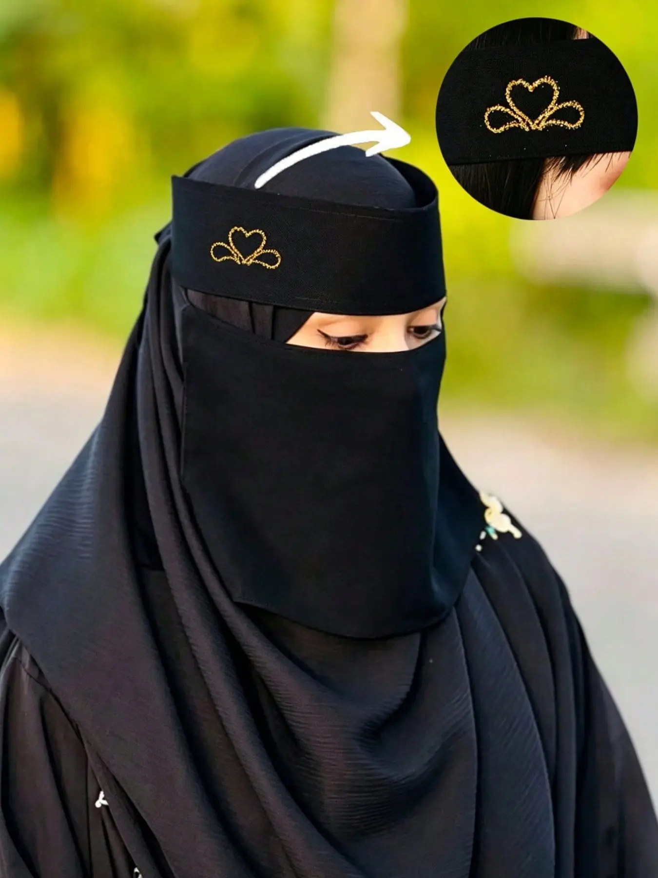 Women's Heart Soft Breathable Niqab Mask, Single Layer Islamic Khimar for Muslim, Casual Plain Design, All Seasons Wear