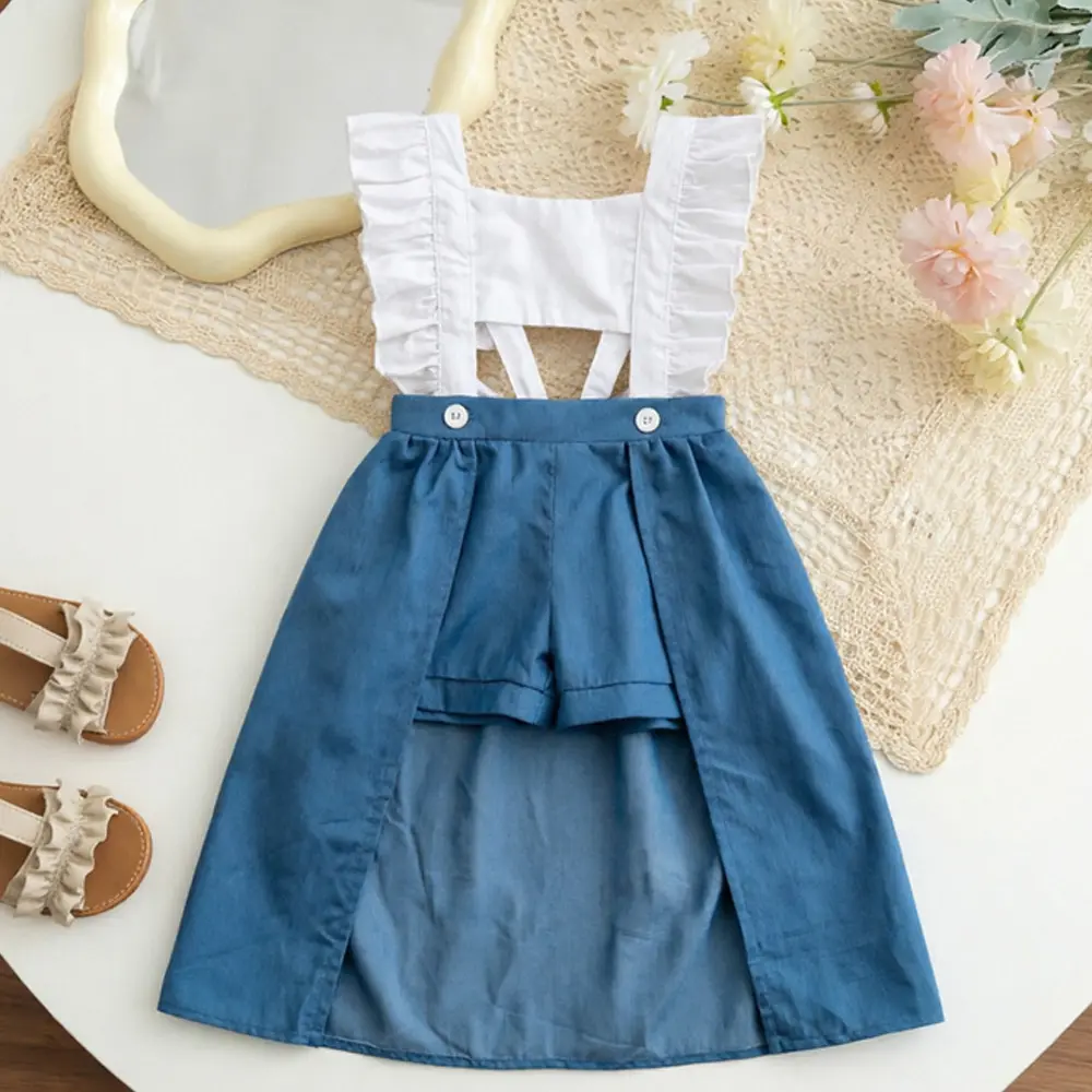 Toddler Kids Girls Summer Jumpsuit ,Sleeveless Romper Summer Backless Denim Skirted Jumpsuit Patchwork Cutout Waist Playsuit,Perfect for outdoor,Suitable for Girls to Wear, Jumpsuits, 1-2Y
