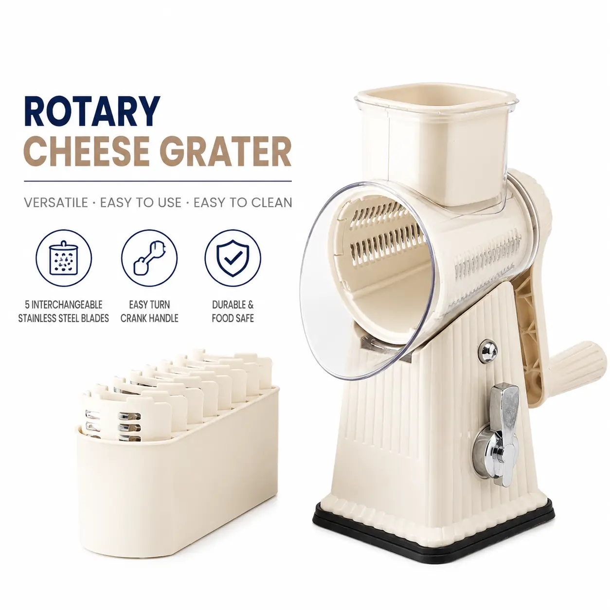 Manual Crank Rotary Vegetable Cutter - Multifunctional Kitchen Utensil, Rotary Cutters for Slicing, Shredding, Grating Potatoes, Carrots, Lemons, ABS/PP Kitchen Gadget for Home Cooking