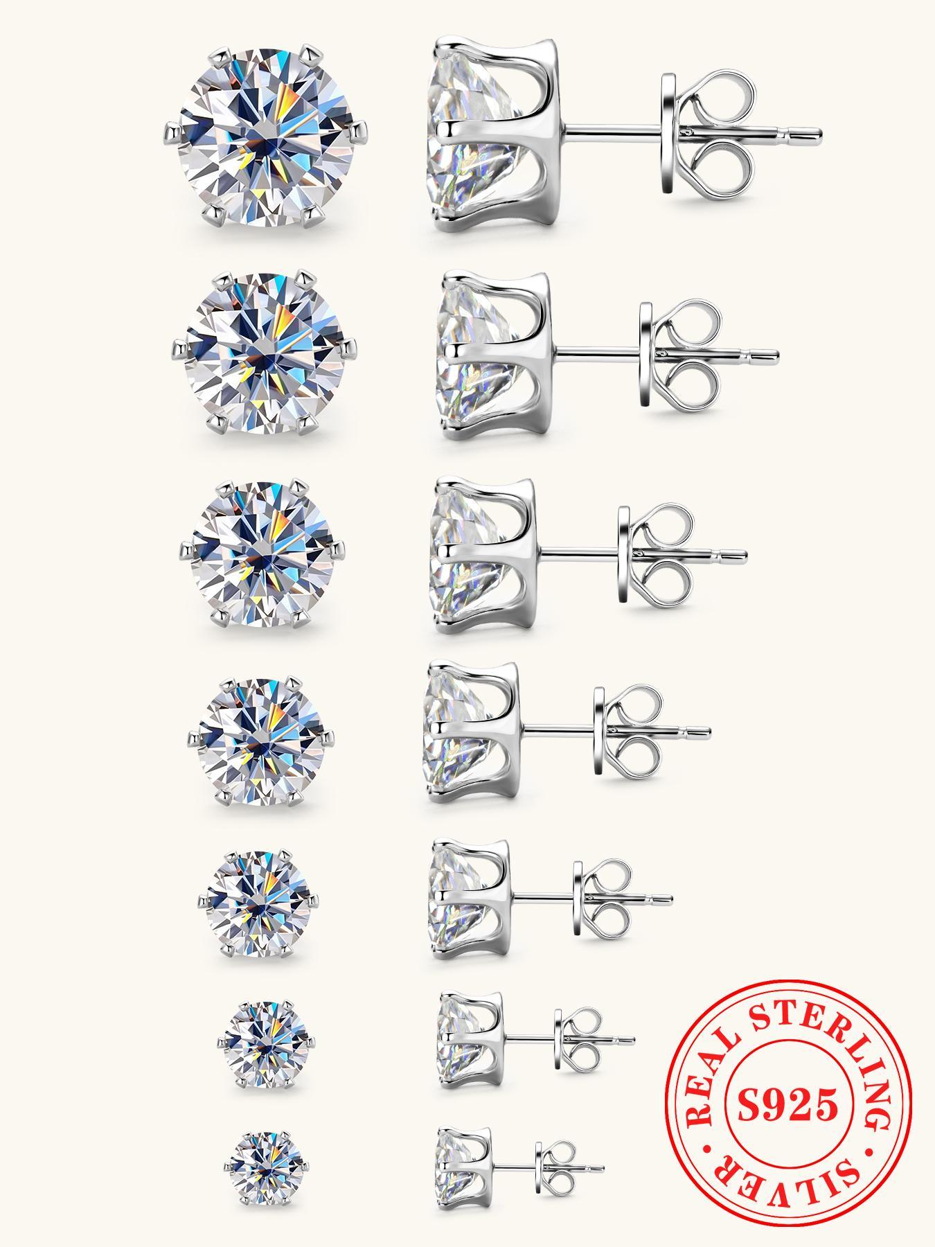 S925 Sterling Silver Synthetic Moissanite Earrings, Elegant Stud Earrings for Women & Girls, Trendy All-match & Exquisite Jewelry for Birthday Gift, Pretty Studs, High Quality Earrings