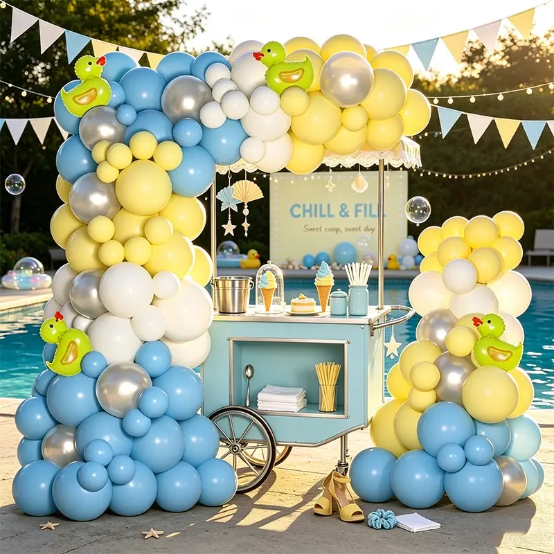 117pcs Pool Party Balloon Garland, Cute Mini Duck Foil Balloons, Pastel Blue Balloon Arch, Summer Pool Baby Shower Birthday Decor