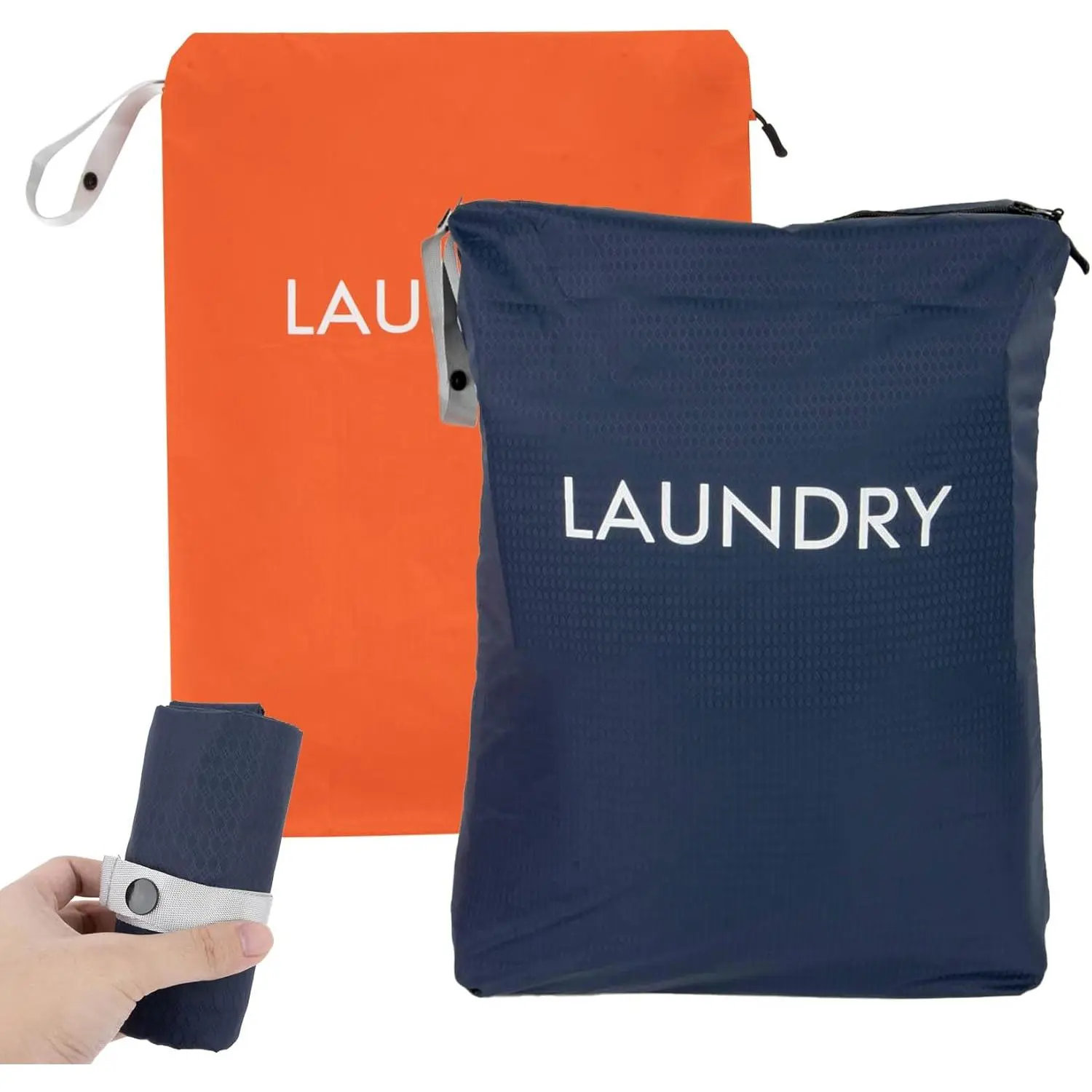 2 Pack Travel Laundry Bag for Dirty Clothes - Foldable and Washable Waterproof Nylon Bag with Zipper, Portable Large Laundry Organizer for Travel Gym Beach Camping and Dorm, Large 20“ x 14”