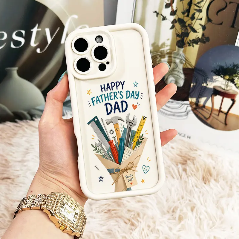 Happy Father’s Day Tool Bouquet Phone Case, Handyman Dad Hammer Saw Wrench Gift Style for iPhone 17 16 15 14 13 12 11 X Plus Pro Max, Shockproof Gift for Dad