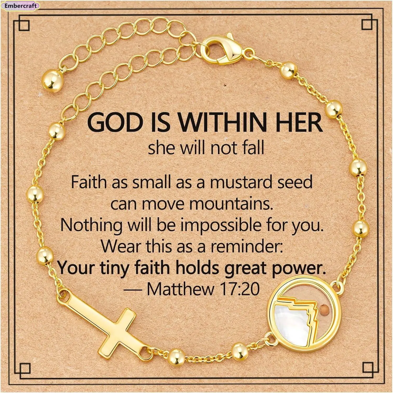 Women's Mustard Seed Bangle Bracelet with Engraved Cross Emblem, Adjustable Religious Faith Jewelry, Gift for Baptism or Confirmation, Religion, Engraved Crosses Bracelets & Bangles, Jewelry For Women, For Women