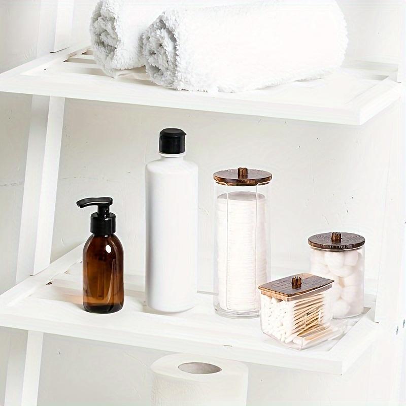 Clear Storage Box with Wooden Lid, 3 Counts Cotton Balls Cotton Swabs Storage Box, Household Storage Box for Home Dormitory Bathroom Hotel, Bathroom Counter Organizer