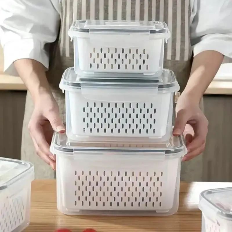 3-Piece Refrigerator Fruit Storage Containers with Removable Filter, BPA-Free Food Storage, Stackable, Leak-Proof, Kitchen Essentials