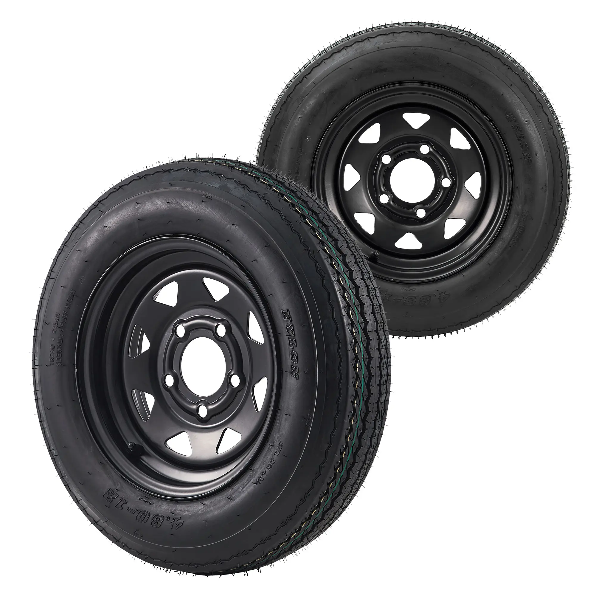 Heavy Duty 4.80-12 Trailer Tires with 12" Rims – 5 Lug on 4.5" Bolt Design, Load Range C, 6PR – Multi-Purpose Tire & Wheel Set of 2 for Utility, Boat, Lawn Trailers