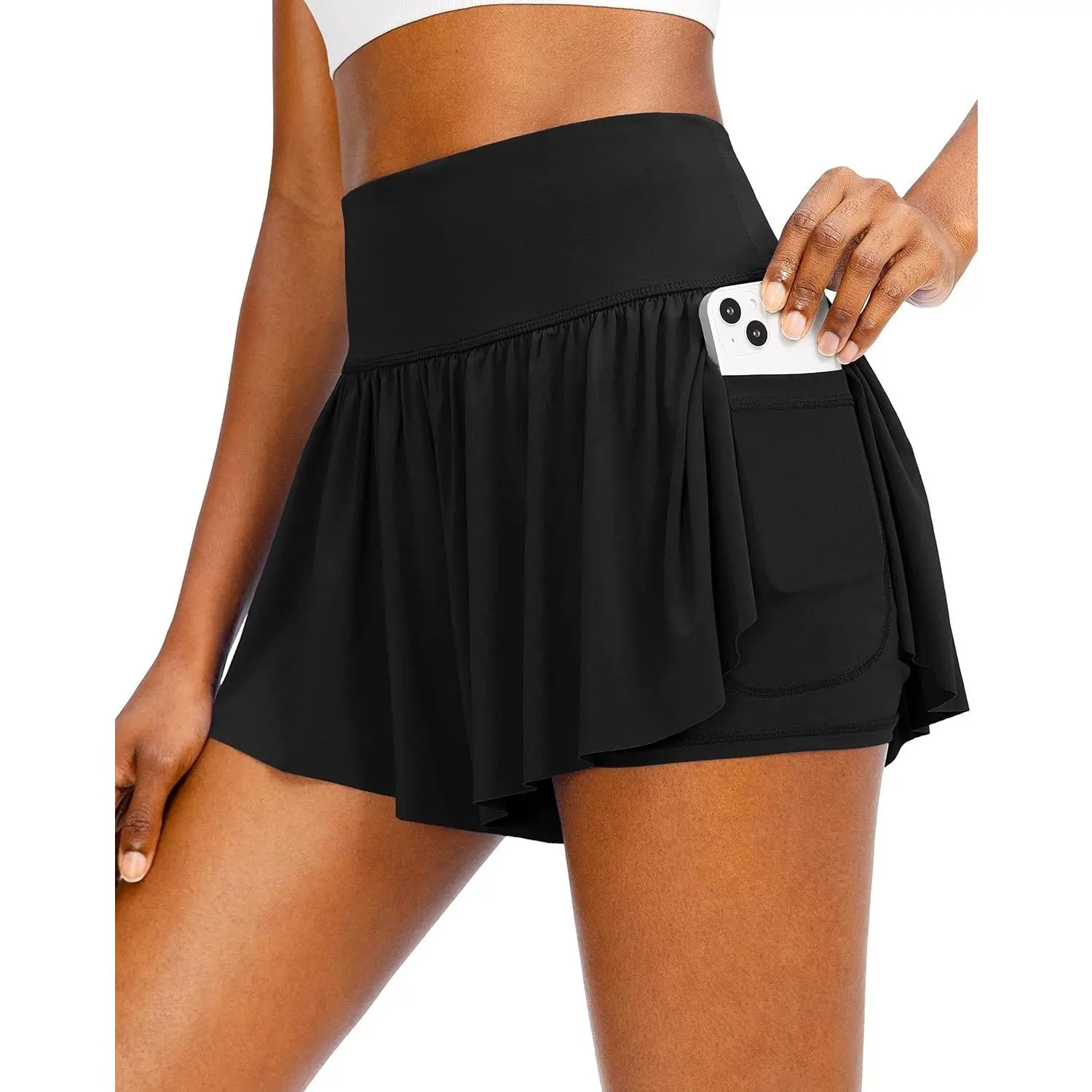 Flowy Running Shorts for Women with 4 Pockets 2 in 1 High Waisted Women's Butterfly Workout Athletic Tennis Skirt Shorts(Gift)