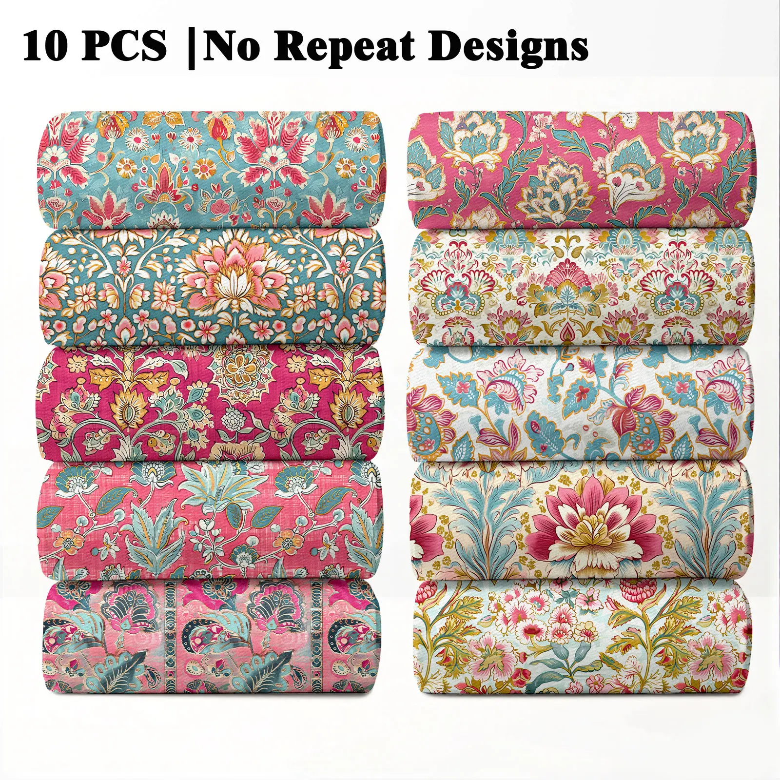 10PCS Gloris Fabric, 23x55cm (9x22in) Elegant Floral Pattern Quilting Home Decor DIY, Aesthetic Floral Fabric