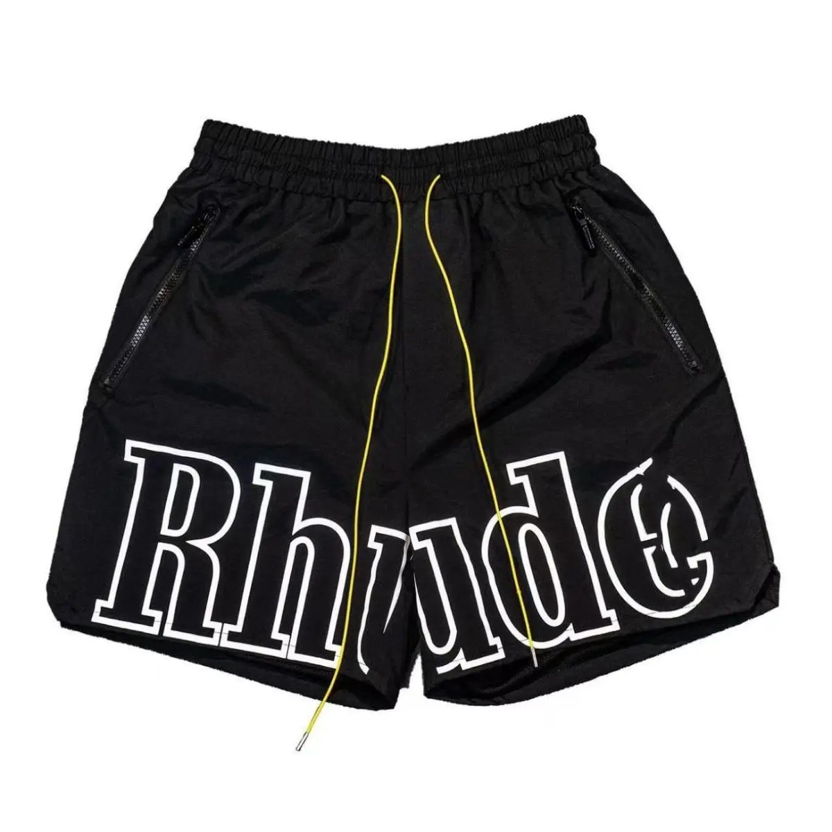 Men’s Letter Print Athletic Shorts, Quick Dry Zip Pocket Short Pants, Lightweight Drawstring Summer Streetwear Slim Fit Sport Shorts