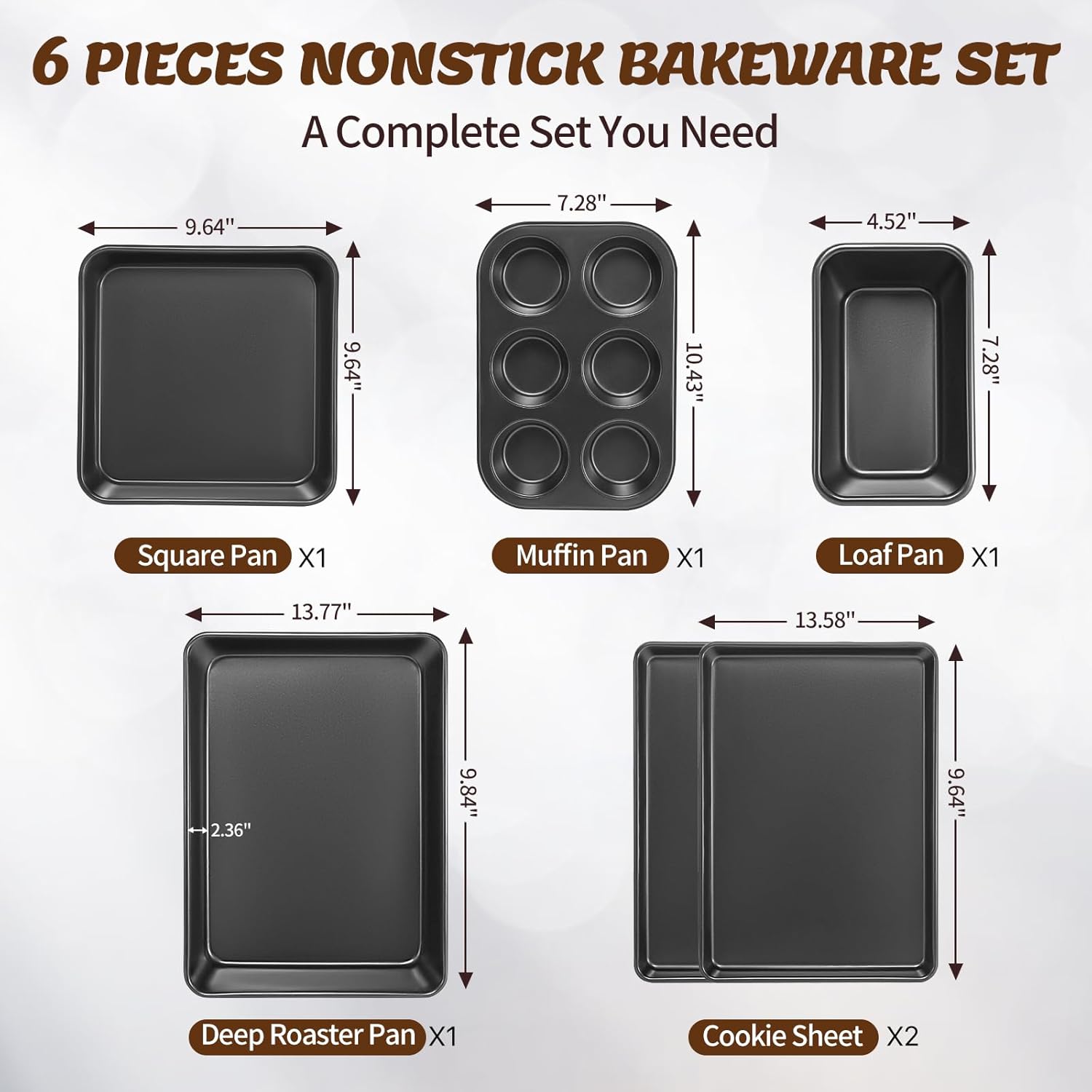 Baking Pans Set, Nonstick Bakeware Sets, Oven Pans for Cooking, 6 count Baking Sheets Set Including Cookie Sheet, Deep Roaster Pan, Square Pan, Loaf Pan, Muffin Pan, Carbon Steel Baking Set Baking Pans Set, Nonstick Bakeware Sets, Oven Pans for Cooking, 6 count Baking Sheets Set Including Cookie Sheet, Deep Roaster Pan, Square Pan, Loaf Pan, Muffin Pan, Carbon Steel Baking Set