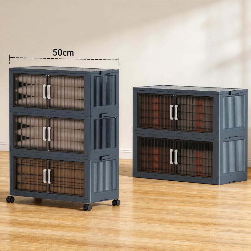 Wheeled 5 Tier Stackable Storage Boxes, Foldable Collapsible Plastic Bins for Home Office & Kitchen