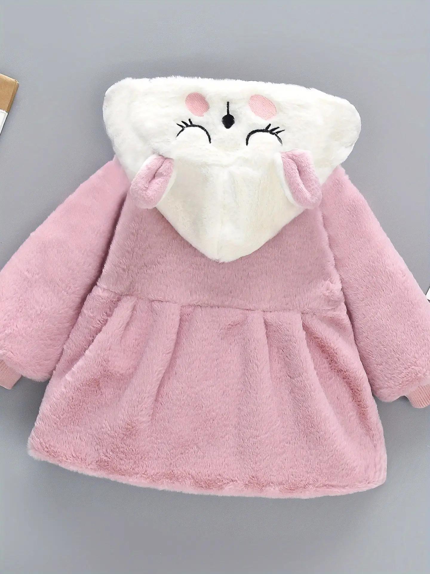 Cartoon Rabbit Girls' Autumn and Winter Warm Fleece Hooded Jacket with Long Sleeves Cute Outerwear Set Including Bag(Gift)11