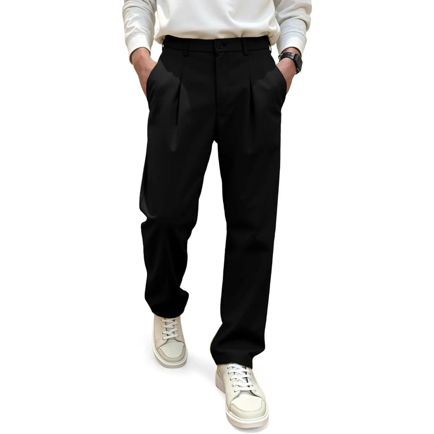 JMIERR Men's Pleated Pants Elastic Waist Wide Leg Casual Dress Pants