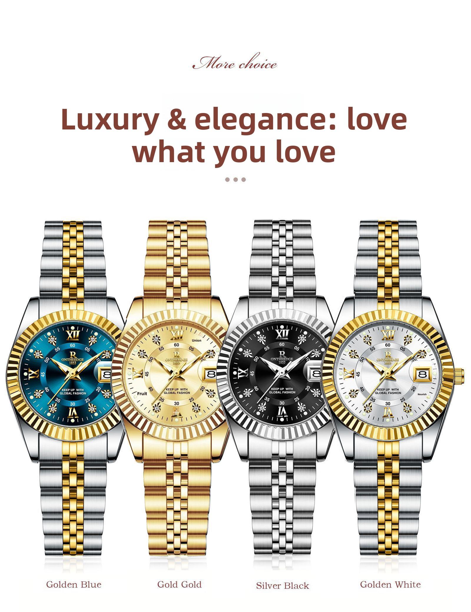 Elegant Women's Luxury Blue Dial Quartz Watch - Two-Tone Gold Silver Stainless Steel Wristwatch with Date, Sparkling Crystal Markers, Roman Numerals, Stylish Dress Watch for Ladies, Perfect Gift for Wife Girlfriend Mom