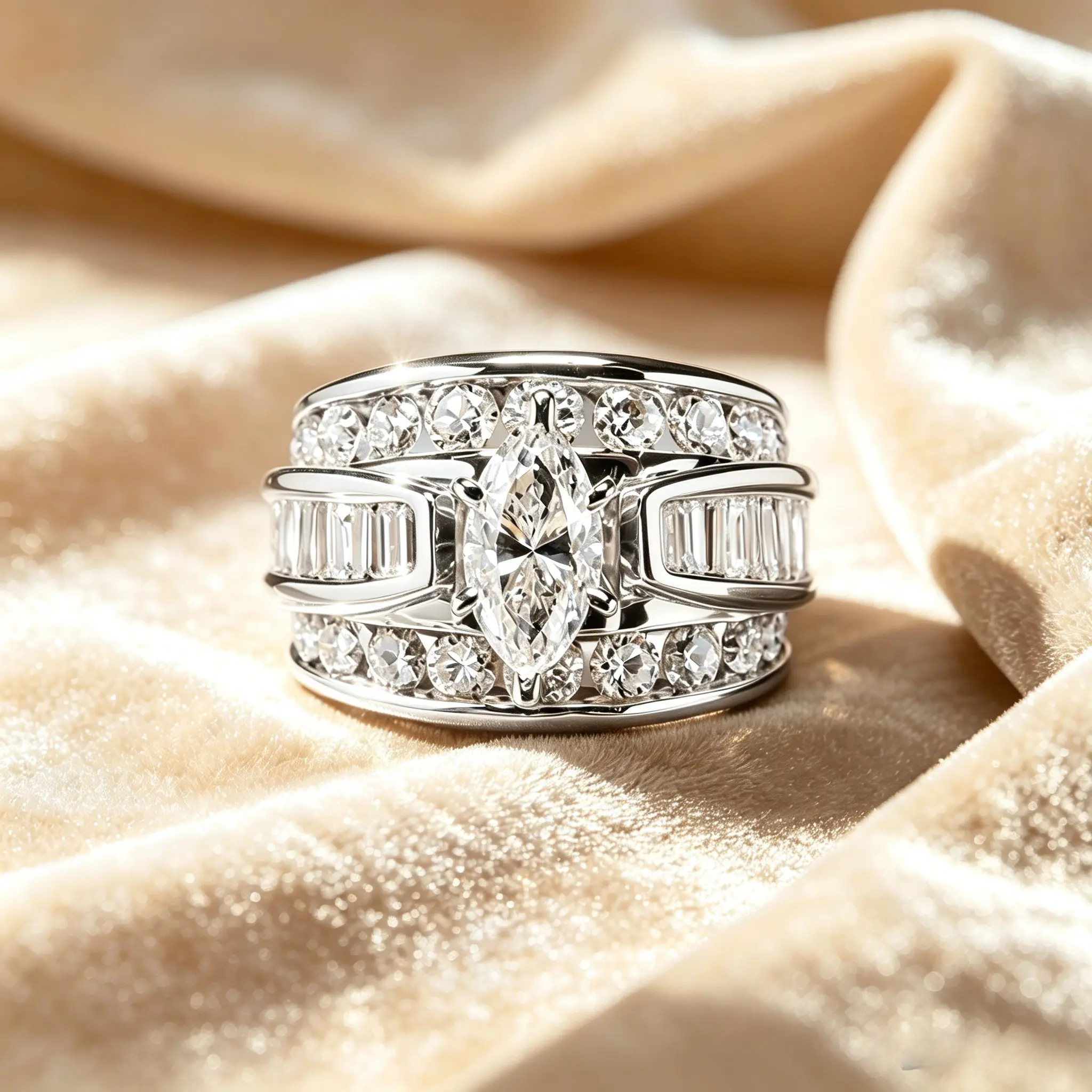 Elegant Marquise Cut Bridal Ring, Promise Ring for Girlfriend, Mixed Baguette & Round Stone Band, Timeless Engagement Jewelry for Proposals & Daily Wear