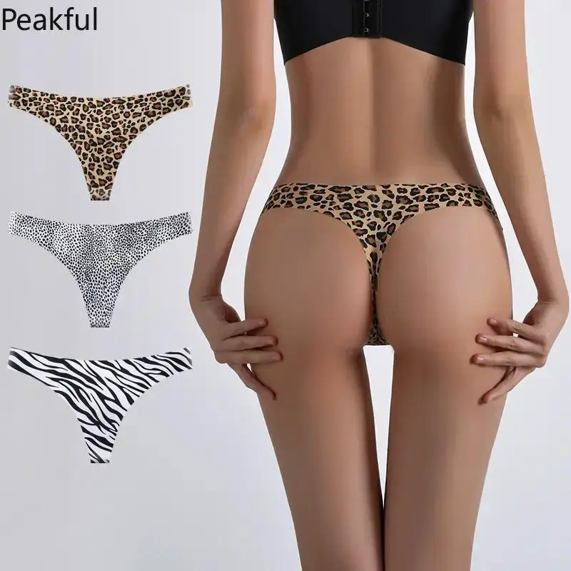 3PCS Seamless Leopard Print Thong Underwear for Women, Soft Stretchy No Show Panties with Breathable Fabric, Low Rise Invisible G-String for Yoga, Fitness & Active Lifestyle