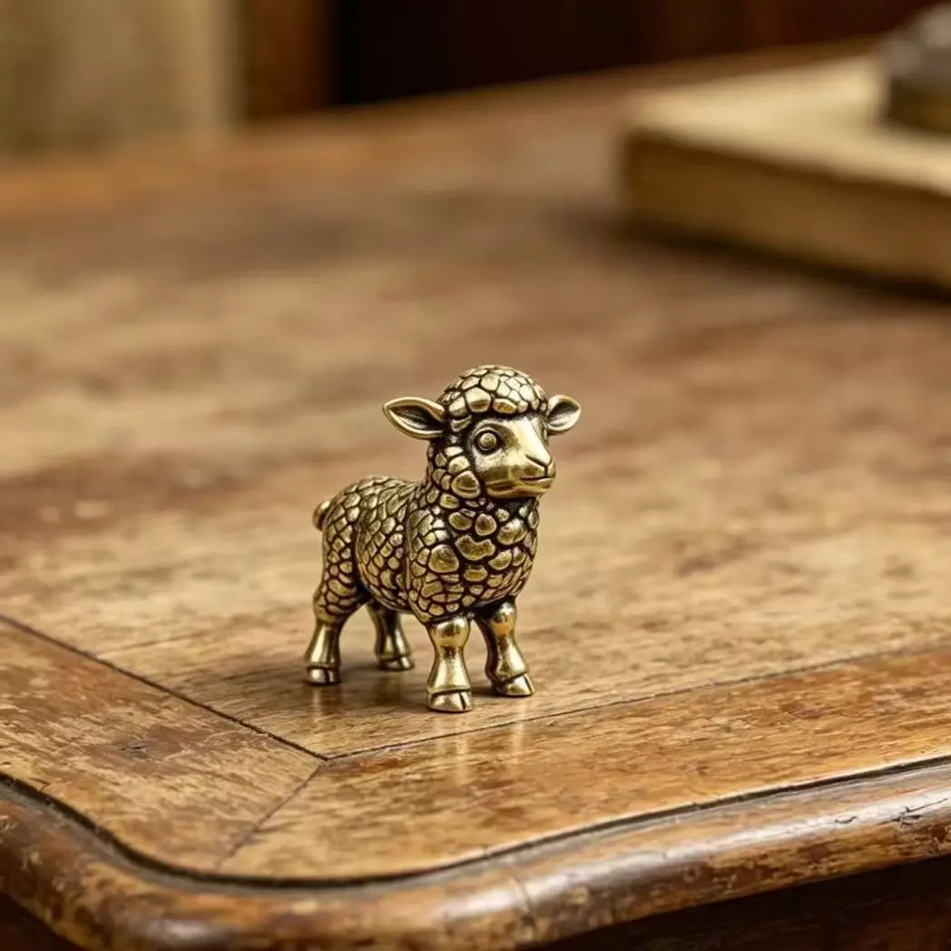 Cute Brass Sheep Statue, Desktop Decorative Ornament, Animal Sculpture, Metal Craft Gift, Christmas Present, Home Decoration, Lamb, Tabletop Decor