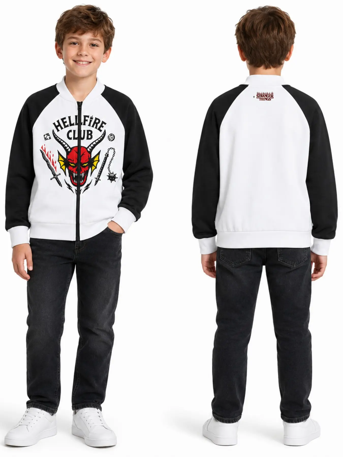 Official Stranger Things Kids Sweatshirt, Fall Winter, Hellfire Club Print, Long Sleeve, Slim Fit, Casual Style, Ages 8-14