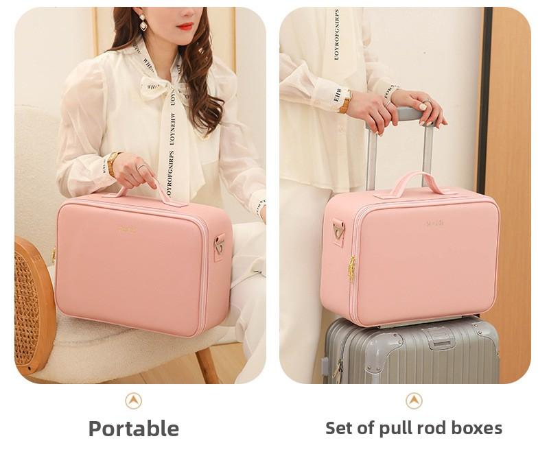 Internet Celebrity LED Makeup Case with Light and Mirror, Portable LED Makeup Bag with Large Capacity, Multifunctional Cosmetic Storage Organizer for Travel and Daily Use, Adjustable Light Makeup Box