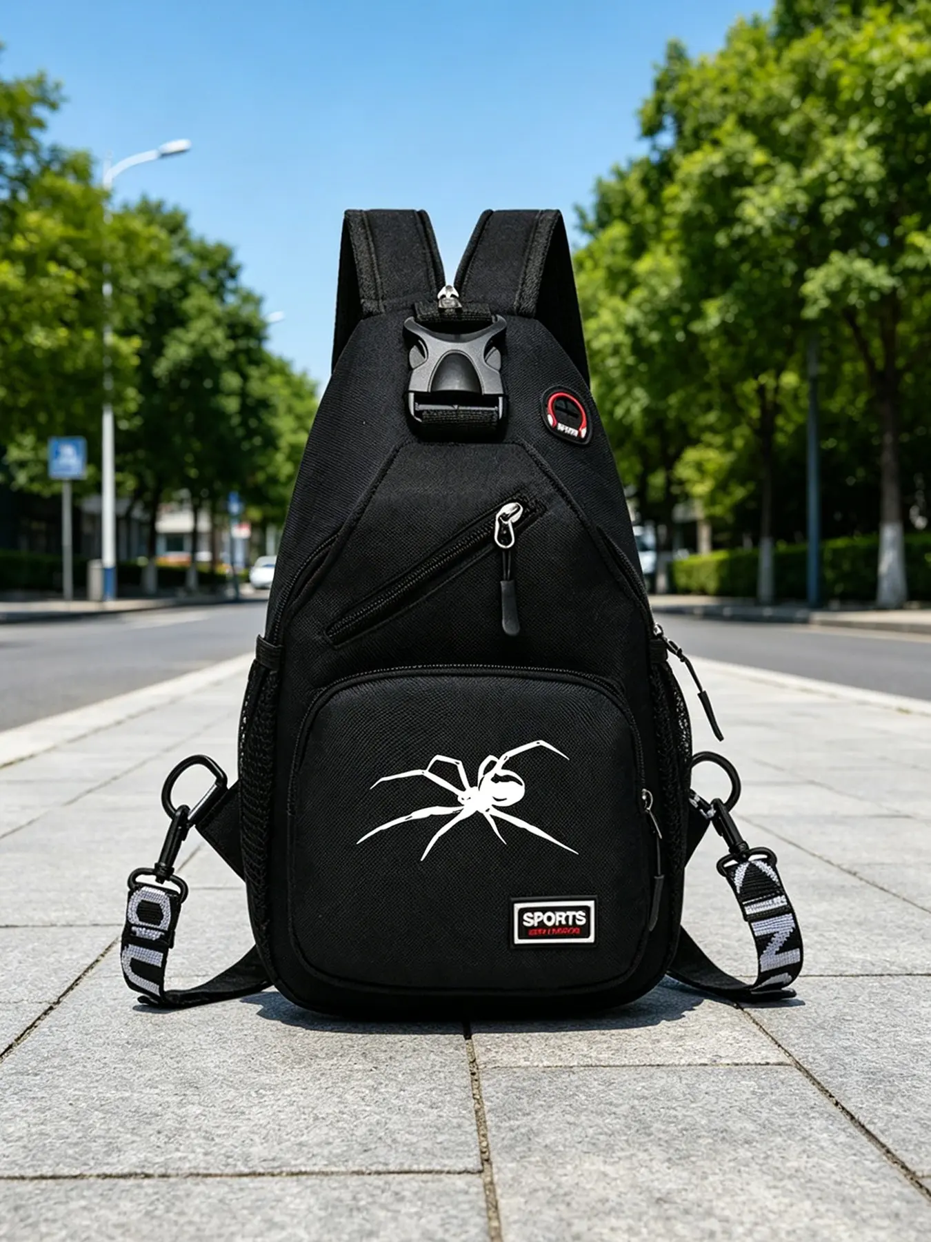 Spider Print Men's Fashion Shoulder Bag, Sporty Chest Bag, Ideal for Daily Commute and Casual Travel, Outdoor Crossbody Bag, Casual Belt Bag
