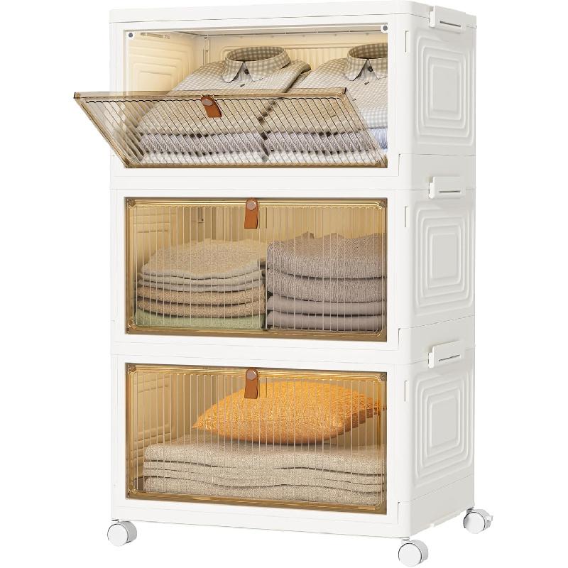 Closet Organizers and Storage 23Qt 3 Pack Stackable Storage Bins with 1 Lid Closet Organizer Boxes for Clothes Foldable Storage Box for Clothes/Office Supplies/Snacks (23Qt X 3)