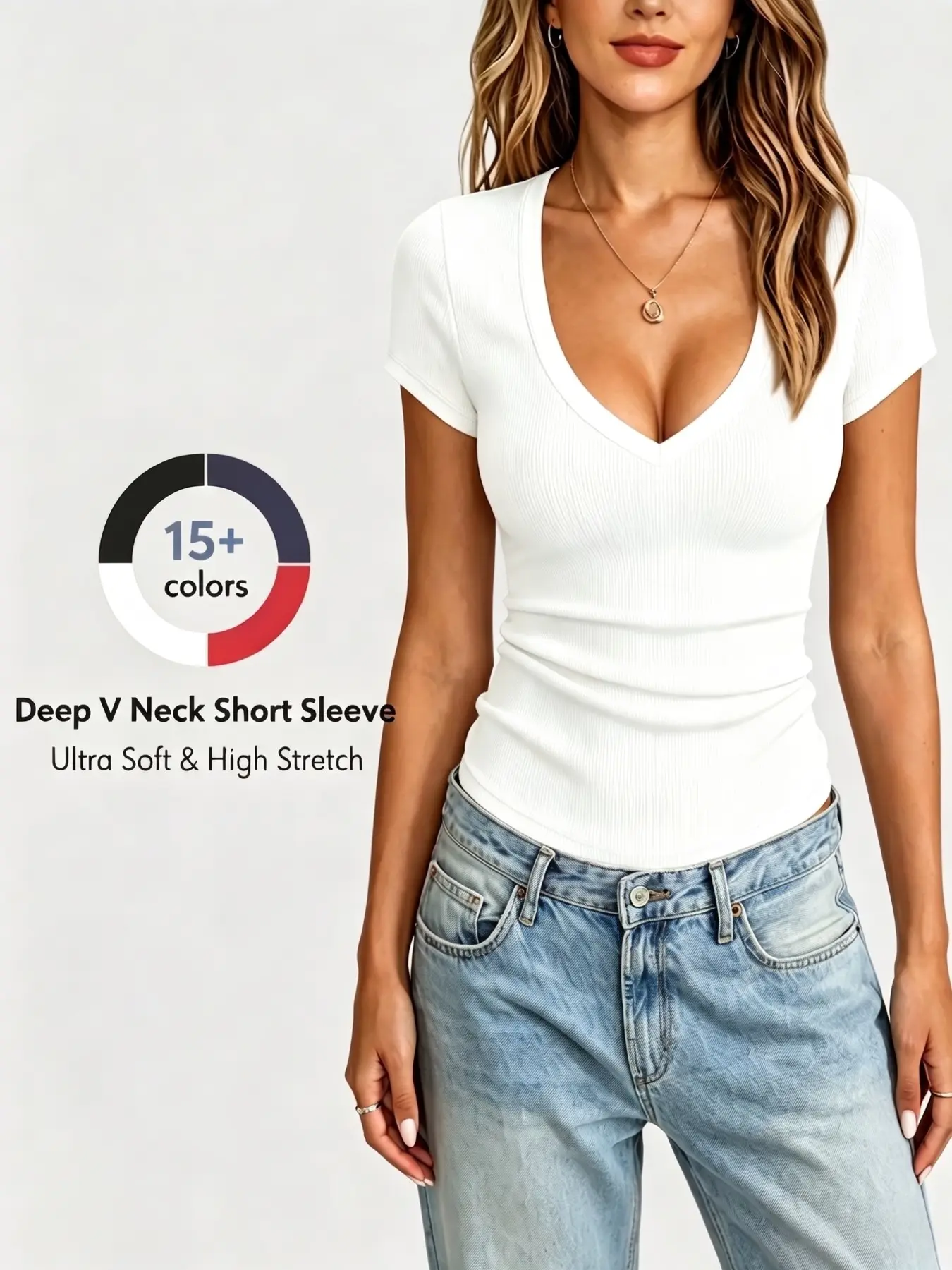 T-Shirts Short Sleeve V Neck Tees Basic Tops for Women Womenswear Fashion Trendy Lightweight Soft Casual Summer Outfits Clothes 2026