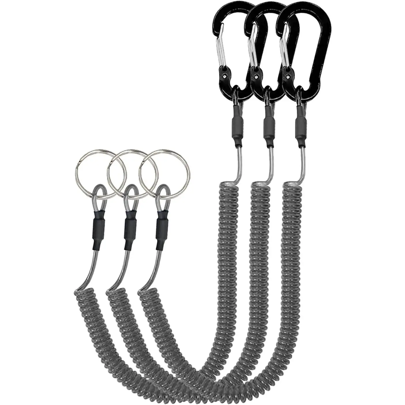 Retractable Safety Coiled Lanyard with Aluminium Alloy Carabiner Clip, Black/Blue/Green/Red/Silver/Yellow
