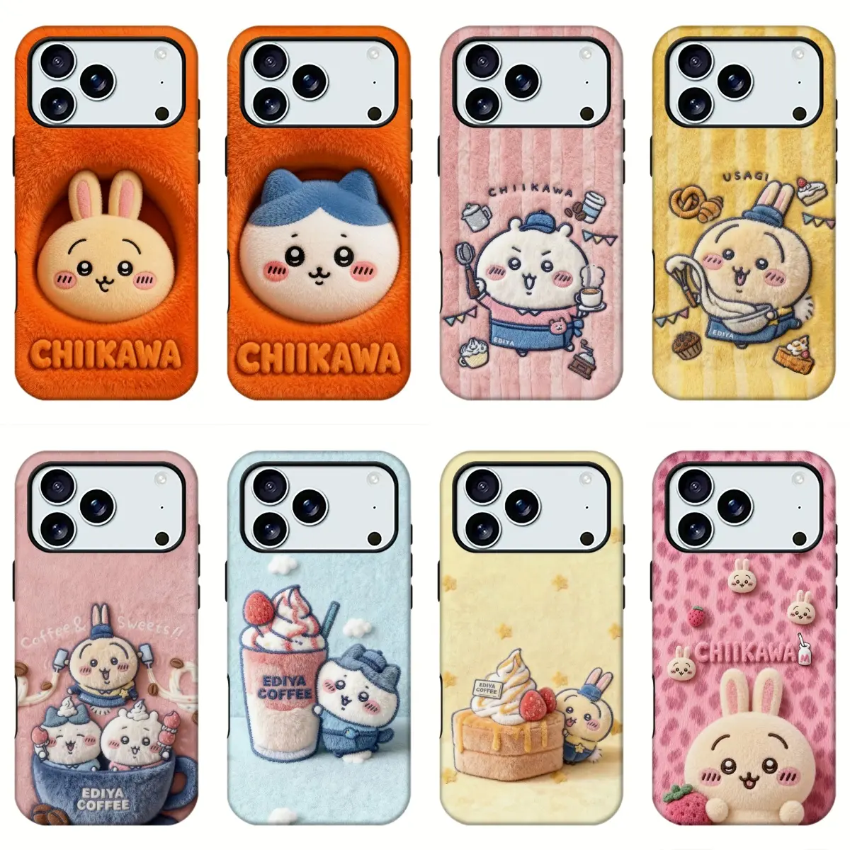 Chiikawa Cute Cartoon Faux Embroidery Print Phone Case, Kawaii Usagi Hachiware Sweet Dessert Style Shockproof Trendy Protective Mobile Phone Shell for iPhone11 12 13 14 15 16 17pro max and Samsung S21-S26 .Perfect for Her/HimGirly Phone gift