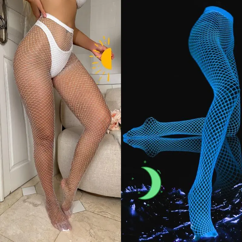 Women's Basic Luminous Fluorescent Hollow Fishnet Integrated Tights - Fashion Accessory for Party Wear