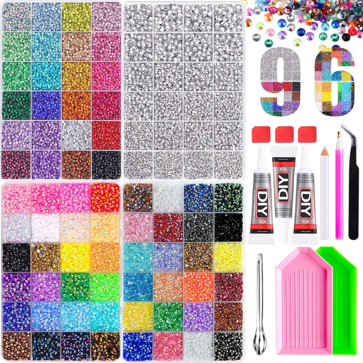 1Set Trendy Colorful Mini Flatback Jelly Nail Rhinestones Bedazzling Kit with Tools,Multiple Sizes Sliver Rhinestones Resin Nail Gems DIY Nail Art Shoes Tumblers Decor Rhinestone Crafts