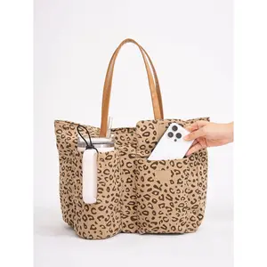Cherry Pattern Corduroy Shoulder Tote Bag,Simple Large Capacity Handbag,Stylish Accessory For Shopping Daily Errands & Casual Outings