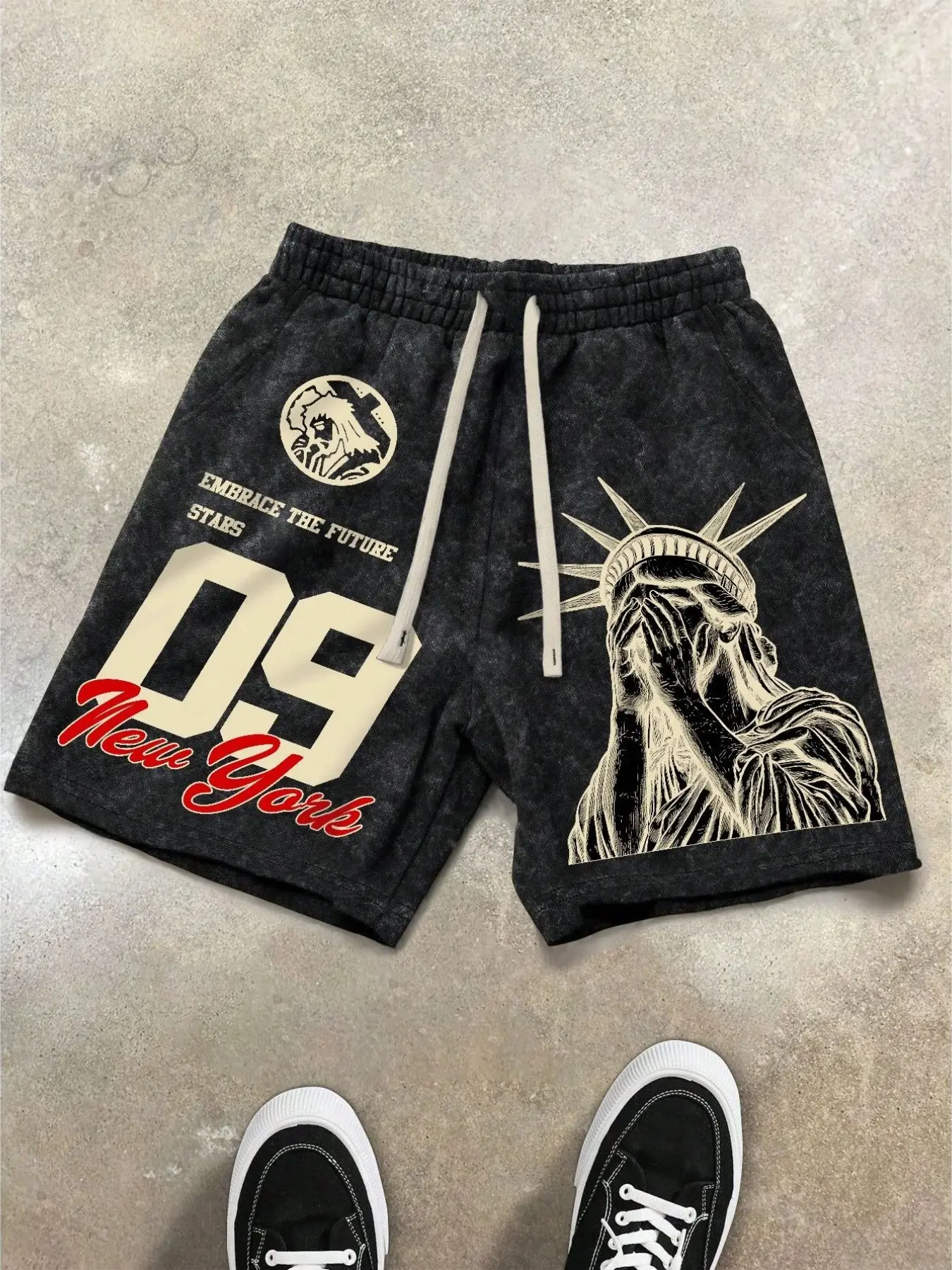Men's Shorts Y2K Streetwear Statue of Liberty Graphic Printed Drawstring Elastic Waist Loose Casual Streetwear Sweatshorts