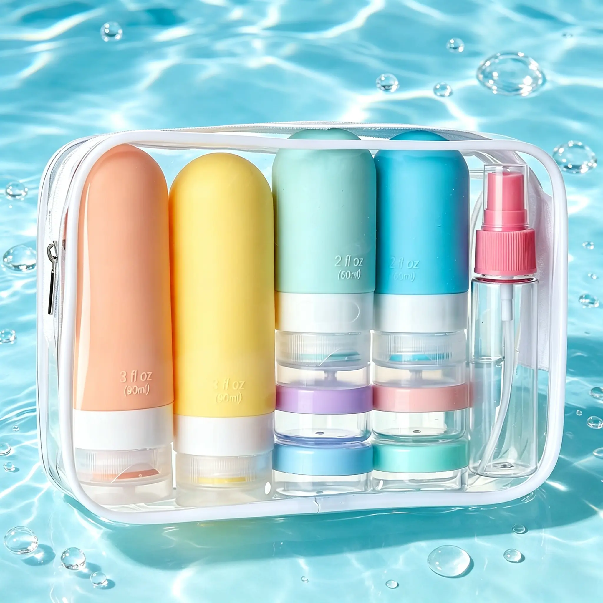 Macaron Capsule Travel Bottle Set, Wide Mouth Flip Top Lotion Tubes, Portable Cosmetic Containers Jars Spray Bottle With Storage Bag