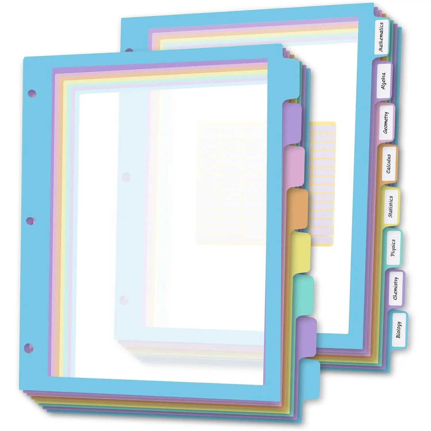 16 count/2 Set 8 Tab Dividers, Clear Plastic Binder Dividers with Tabs, for 3 Ring Binder, Letter Size, Multicolor